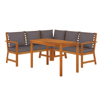 4pc Garden Dining Set with Solid Acacia Wood Cushions