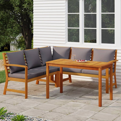 4pc Garden Dining Set with Solid Acacia Wood Cushions