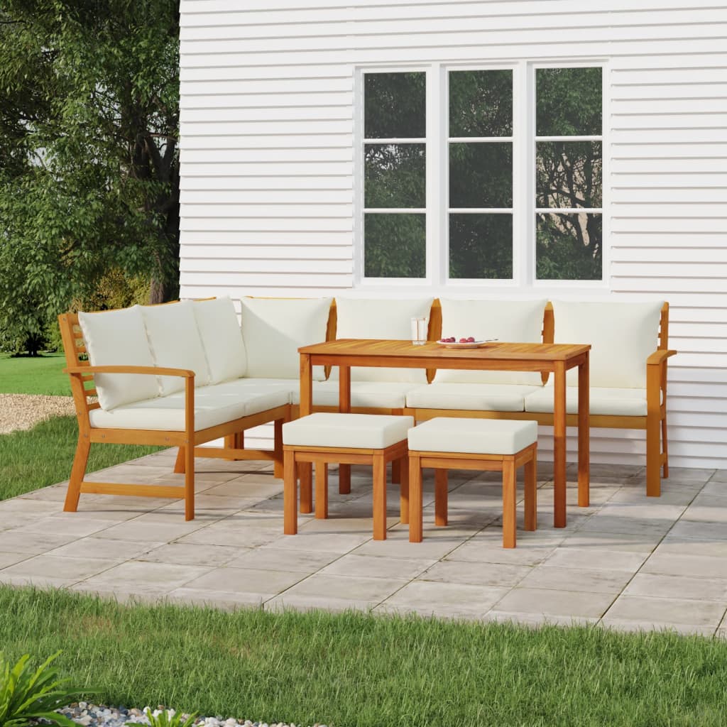 Set da Pranzo Giardino 7pz con Cuscini Legno Massello di Acacia | homemem39