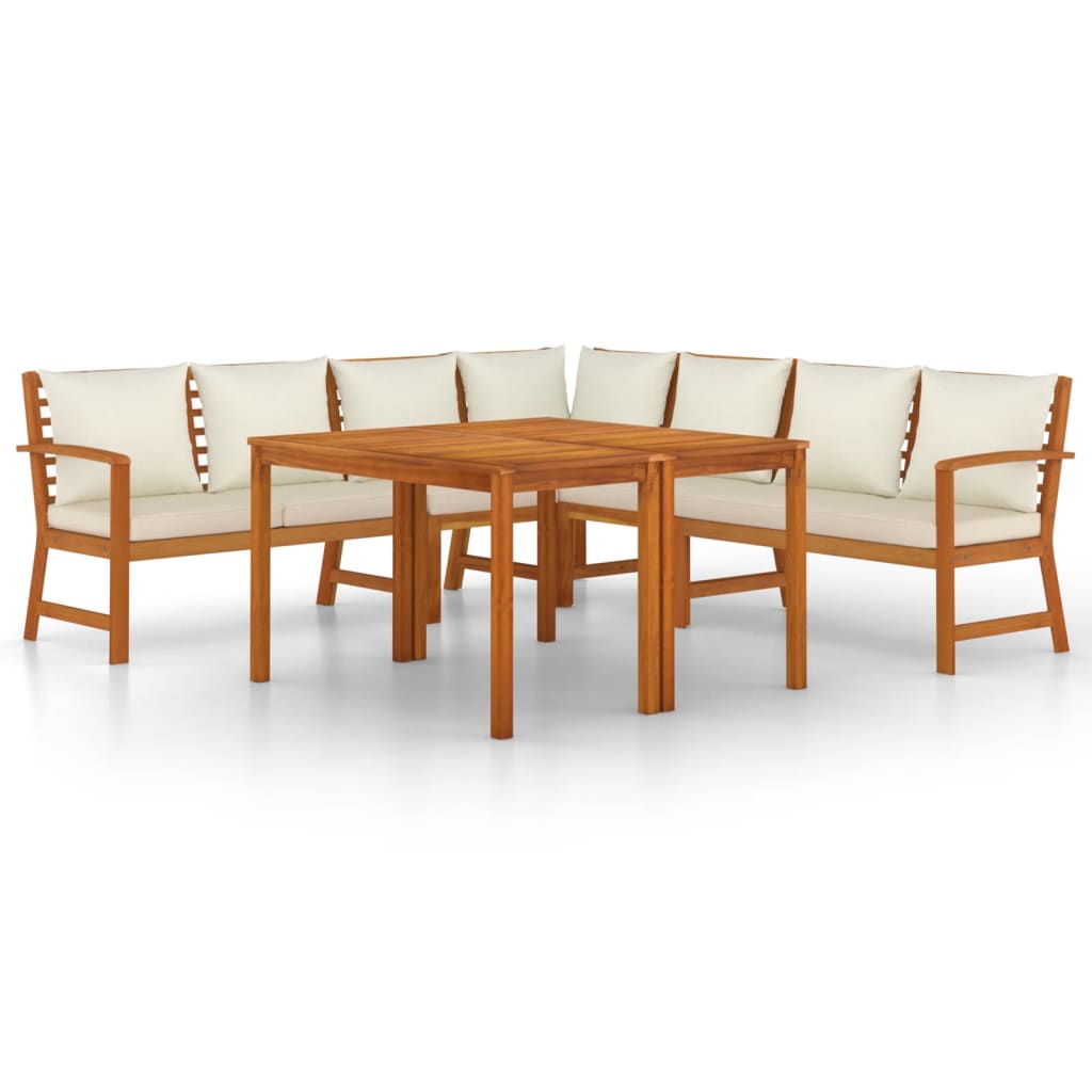 Set da Pranzo Giardino 7pz con Cuscini Legno Massello di Acacia | homemem39