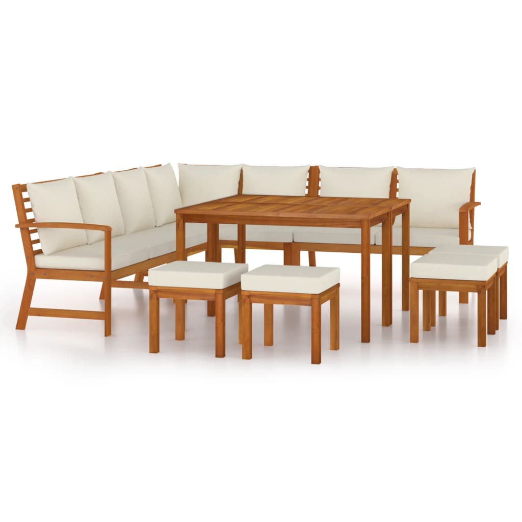 11 pc Garden Dining Set with Solid Acacia Wood Cushions