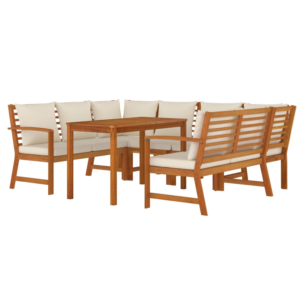 Set da Pranzo Giardino 7pz con Cuscini Legno Massello di Acacia | homemem39