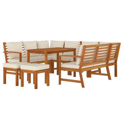 9pc Garden Dining Set with Solid Acacia Wood Cushions
