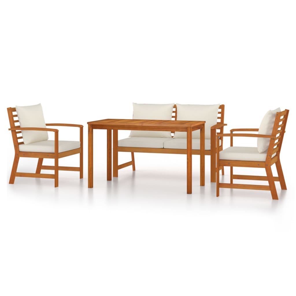 Set da Pranzo Giardino 4pz con Cuscini Legno Massello di Acacia | homemem39
