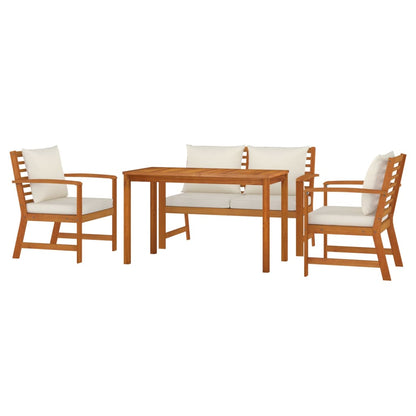 Set da Pranzo Giardino 4pz con Cuscini Legno Massello di Acacia | homemem39