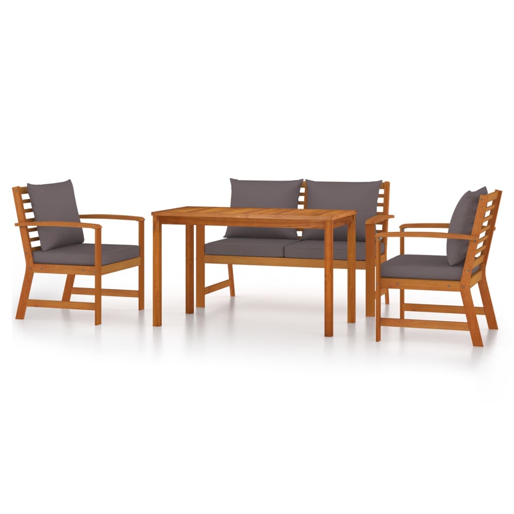 Set da Pranzo Giardino 4pz con Cuscini Legno Massello di Acacia - homemem39