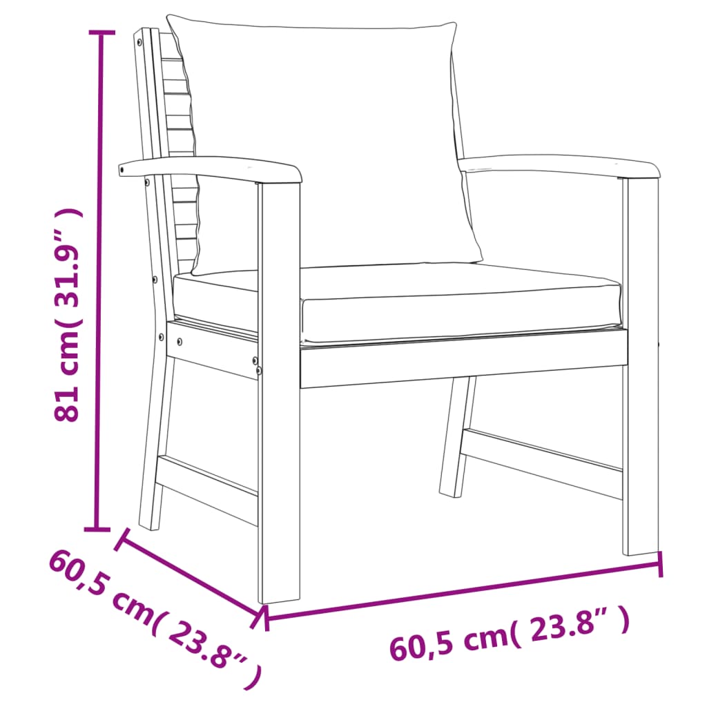 4pc Garden Dining Set with Solid Acacia Wood Cushions