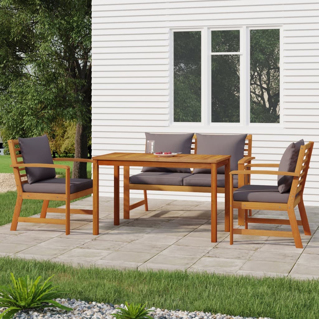 Set da Pranzo Giardino 4pz con Cuscini Legno Massello di Acacia - homemem39