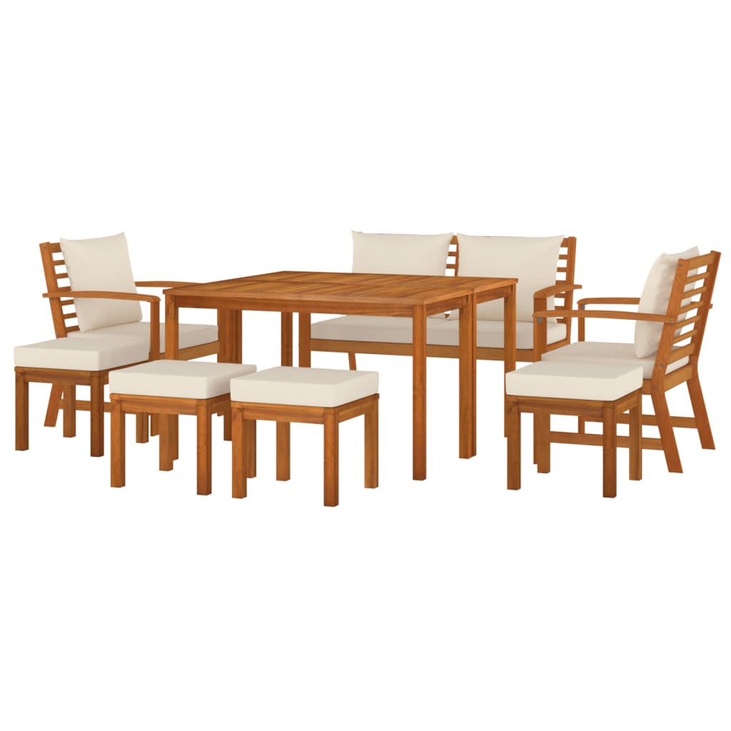 Set da Pranzo da Giardino 9pz con Cuscini Legno Massello Acacia - homemem39