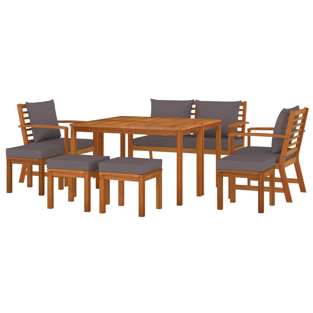 Set da Pranzo da Giardino 9pz con Cuscini Legno Massello Acacia | homemem39