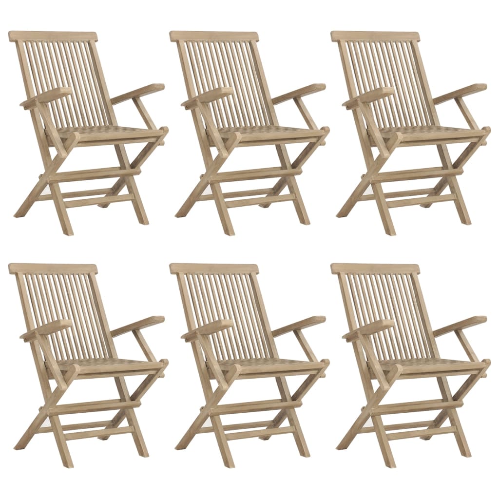 Sedie Giardino Pieghevoli 6pz Grigie 56x61x89 cm Massello Teak - homemem39