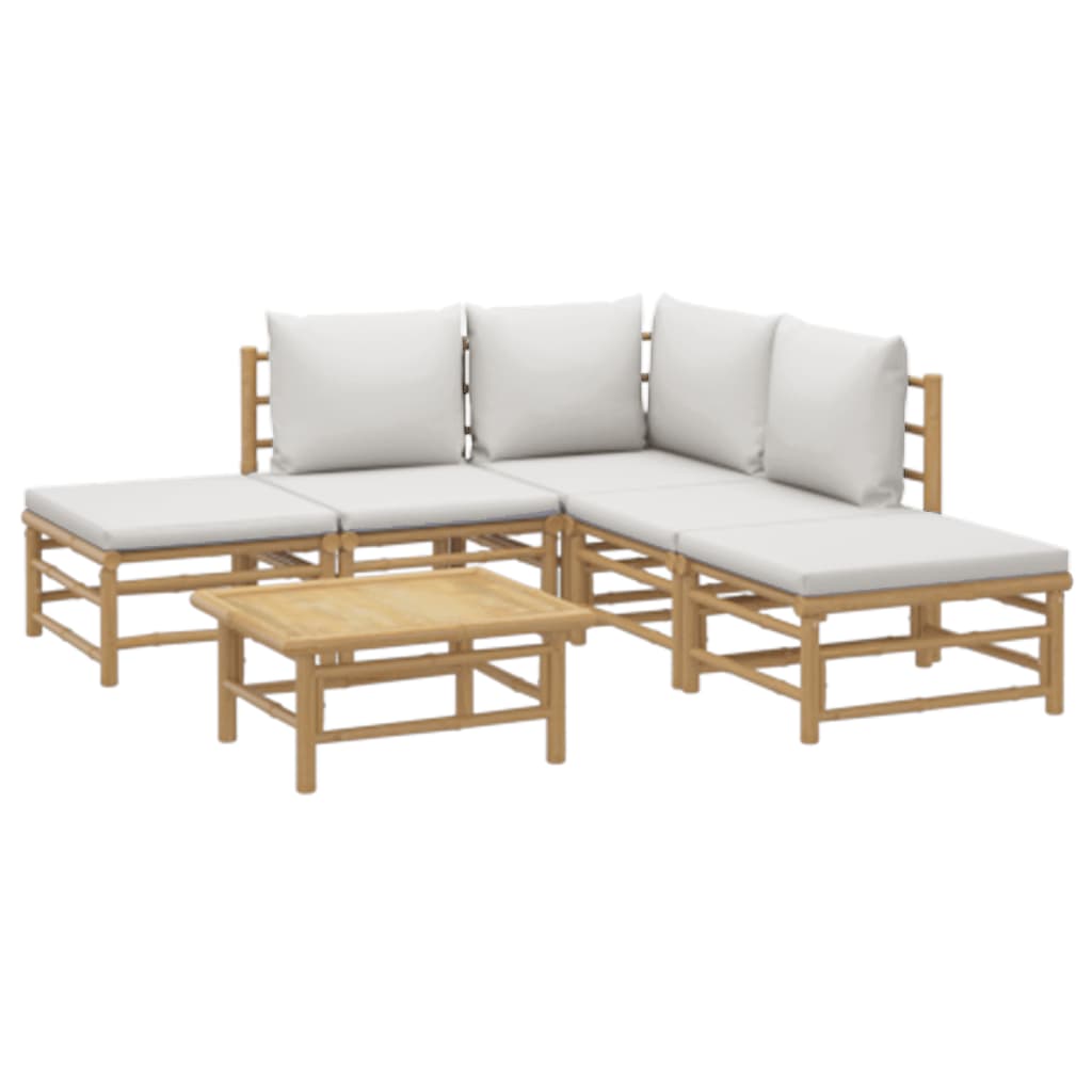 Set Salotto da Giardino 6pz con Cuscini Grigio Chiaro Bambù | homemem39