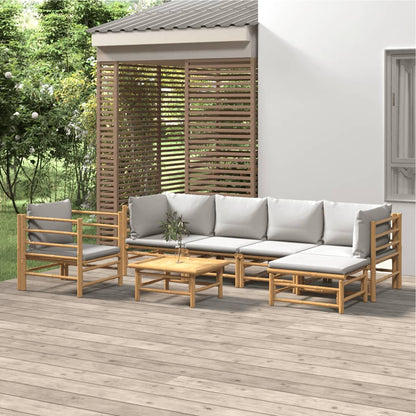 Set Salotto da Giardino 7pz con Cuscini Grigio Chiaro Bambù - homemem39
