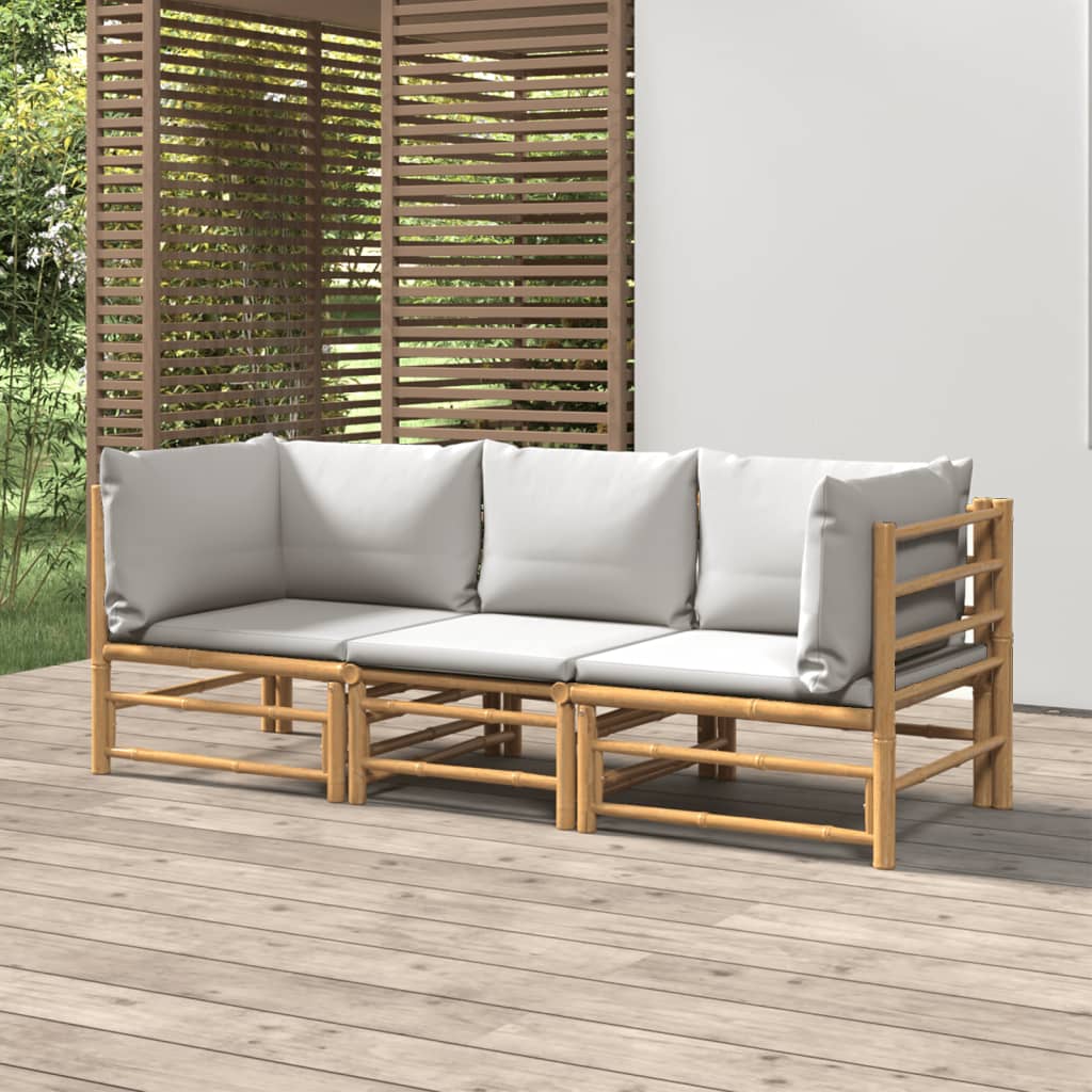 Set Salotto da Giardino 3pz con Cuscini Grigio Chiaro Bambù - homemem39
