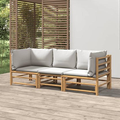 Set Salotto da Giardino 3pz con Cuscini Grigio Chiaro Bambù - homemem39