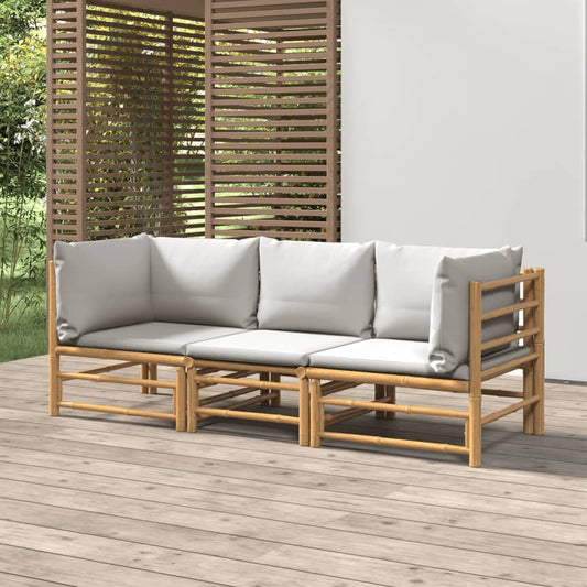 Set Salotto da Giardino 3pz con Cuscini Grigio Chiaro Bambù - homemem39