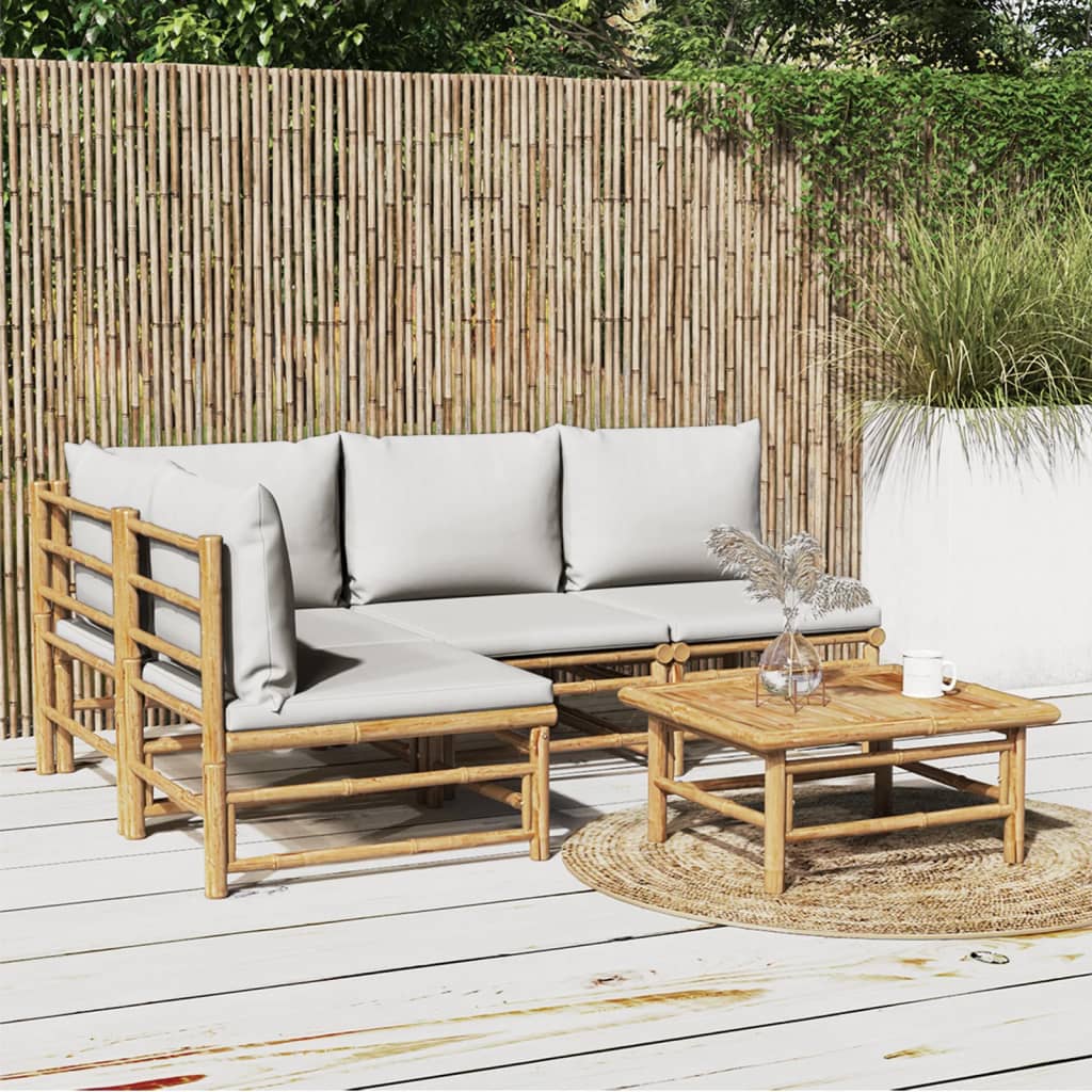 Set Salotto da Giardino 5pz con Cuscini Grigio Chiaro Bambù | homemem39
