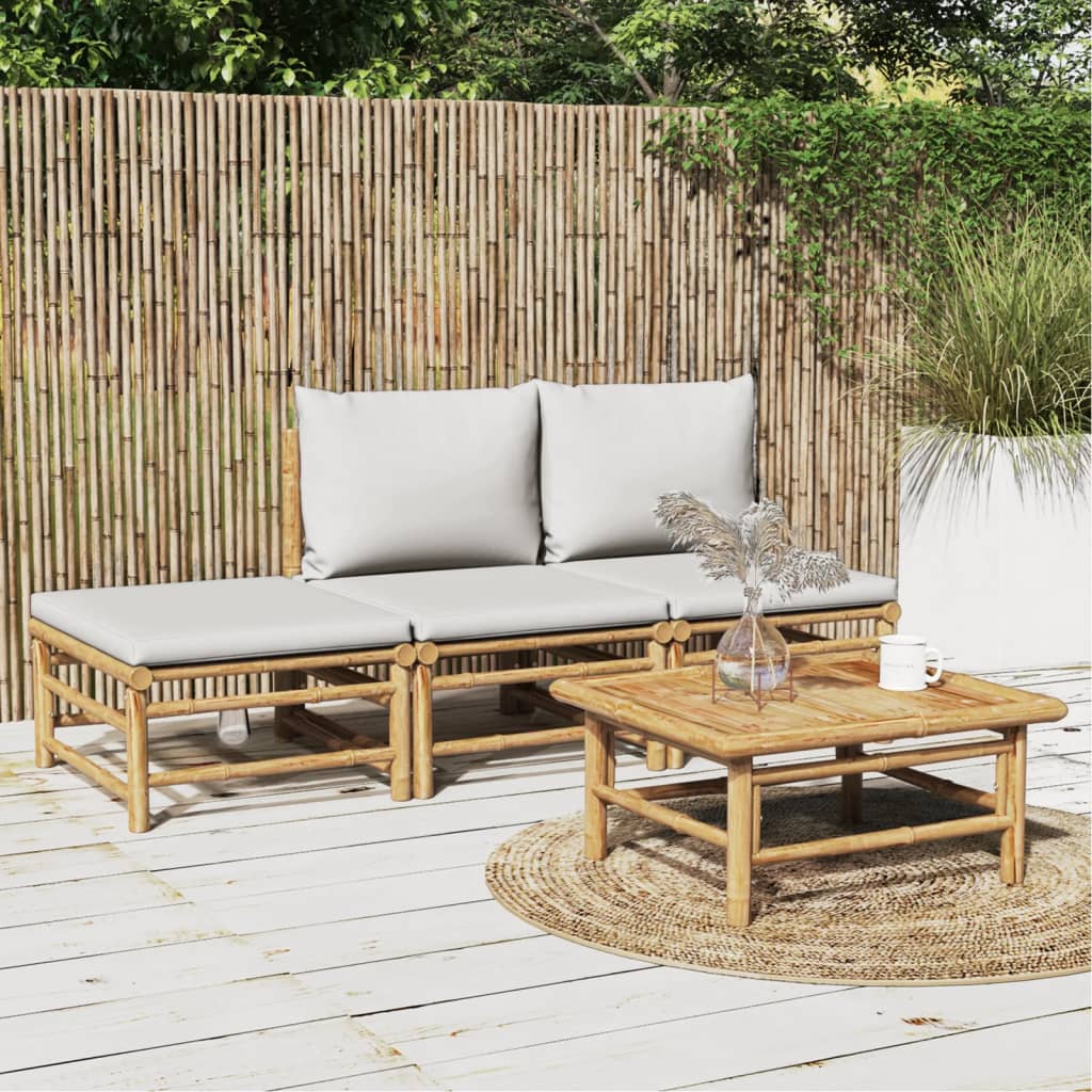 Set Salotto da Giardino 4pz con Cuscini Grigio Chiaro Bambù | homemem39