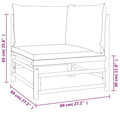 Set Salotto da Giardino 6pz con Cuscini Tortora Bambù