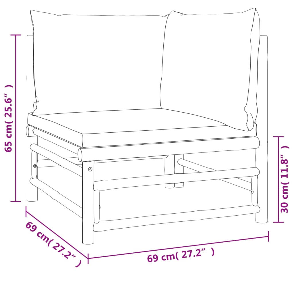 Set Salotto da Giardino 11pz con Cuscini Tortora Bambù