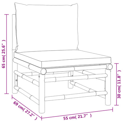 Set Salotto da Giardino 11pz con Cuscini Tortora Bambù