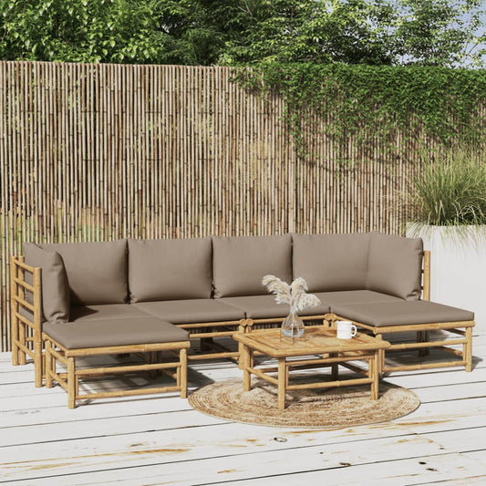 7pc Garden Lounge Set with Bamboo Dove Cushions