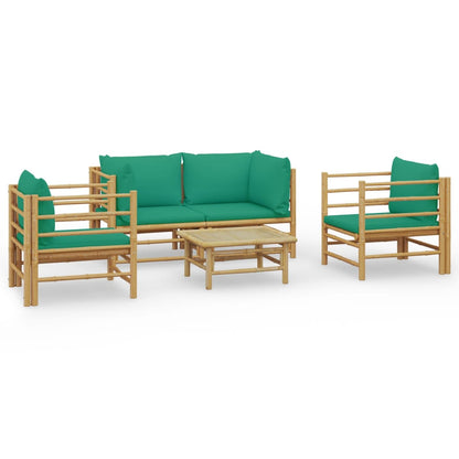 Set Salotto da Giardino 5pz con Cuscini Verdi Bambù - homemem39