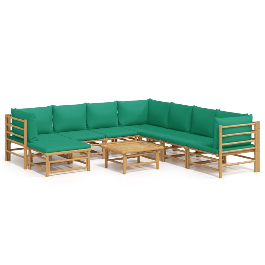 Set Salotto da Giardino 9pz con Cuscini Verdi Bambù - homemem39