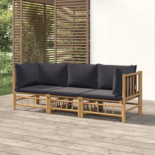 Set Salotto da Giardino 3pz con Cuscini Grigio Scuro Bambù - homemem39