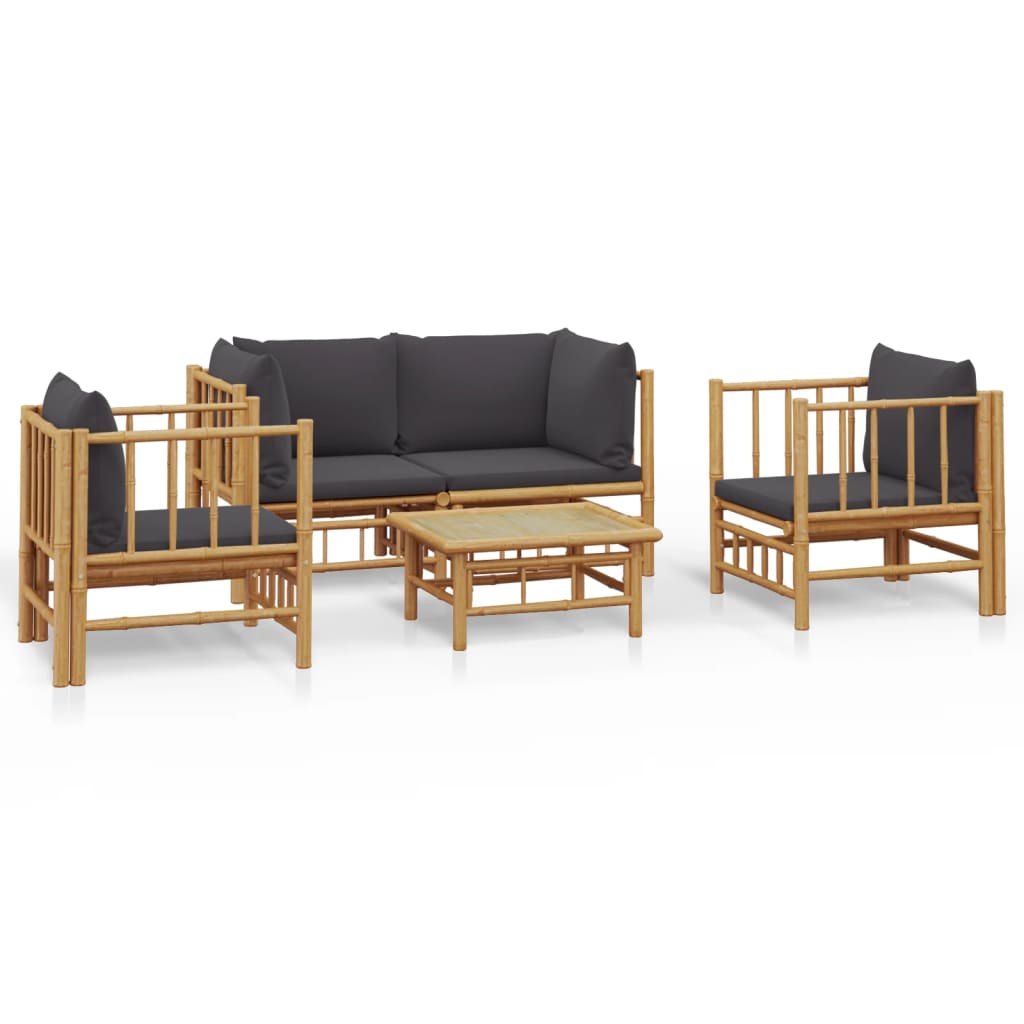 Set Salotto da Giardino 5pz con Cuscini Grigio Scuro Bambù | homemem39