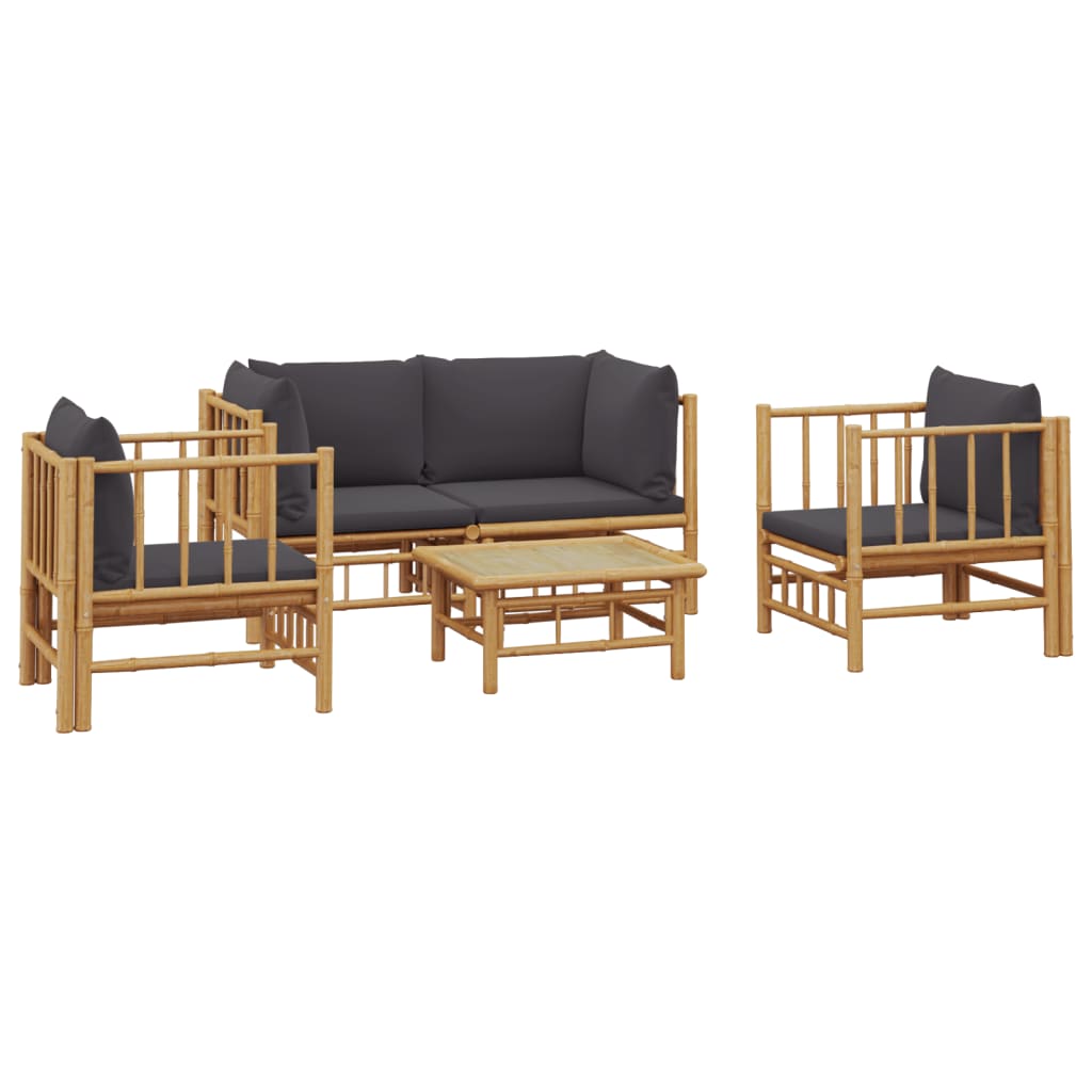 Set Salotto da Giardino 5pz con Cuscini Grigio Scuro Bambù | homemem39