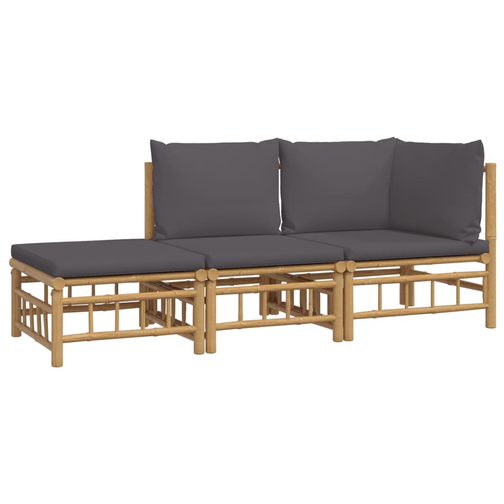 Set Salotto da Giardino 3pz con Cuscini Grigio Scuro Bambù | homemem39