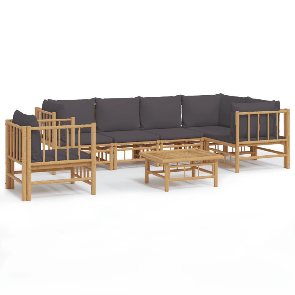 Set Salotto da Giardino 7pz con Cuscini Grigio Scuro Bambù | homemem39