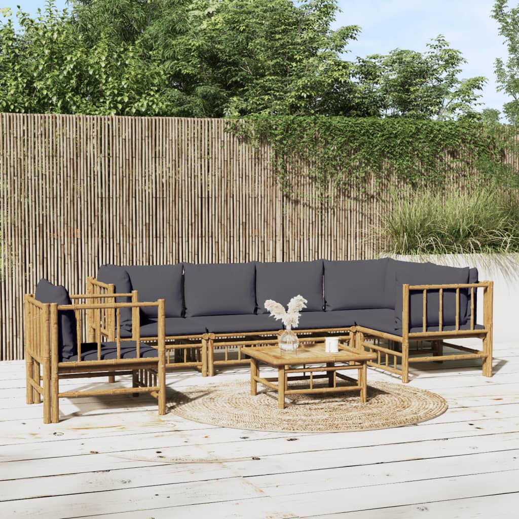 Set Salotto da Giardino 7pz con Cuscini Grigio Scuro Bambù | homemem39