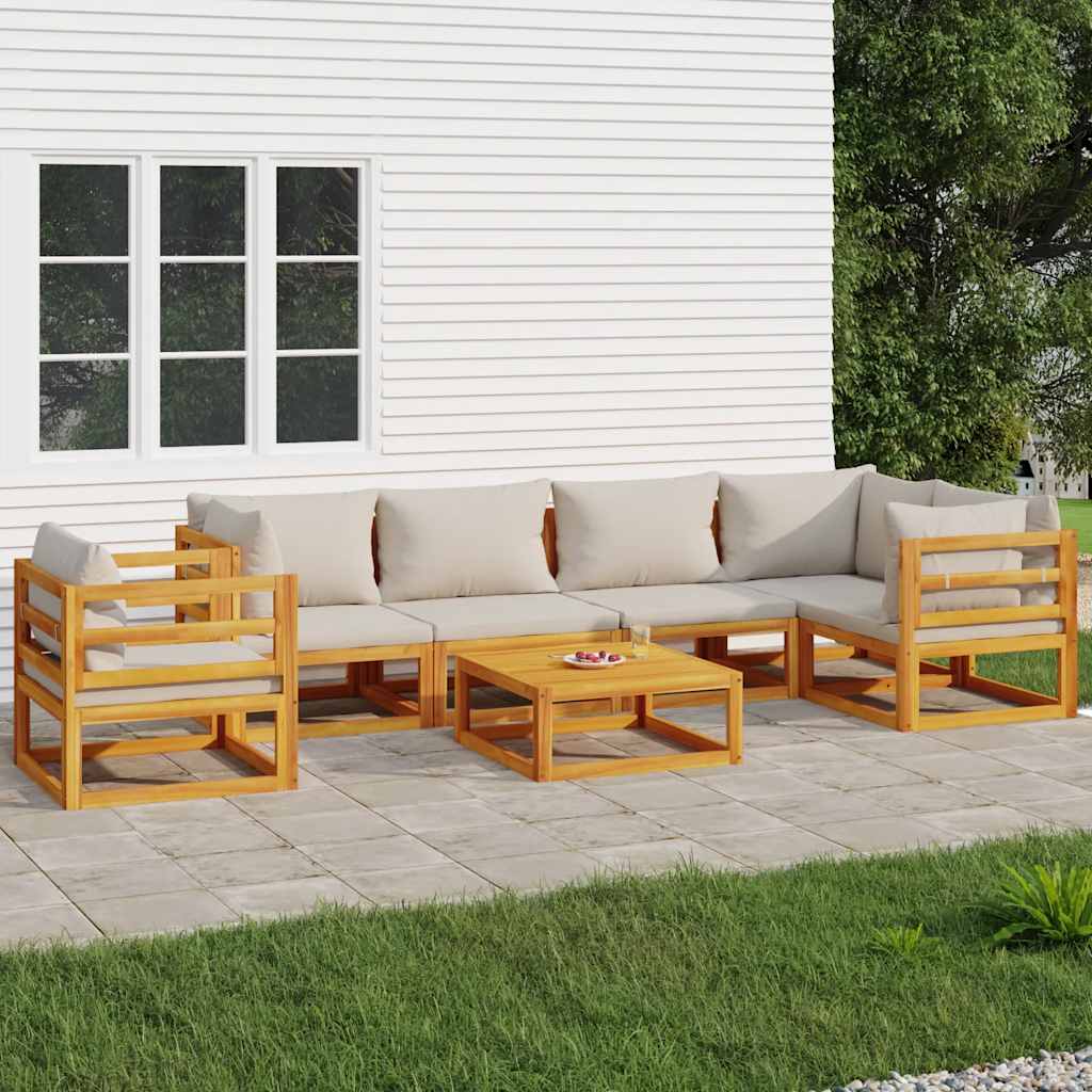 Set Salotto Giardino 7pz Cuscini Grigio Chiaro Legno Massello | homemem39