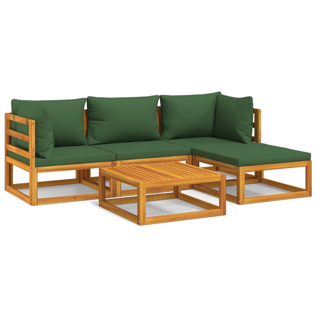 Set Salotto da Giardino 5pz con Cuscini Verdi Legno Massello - homemem39