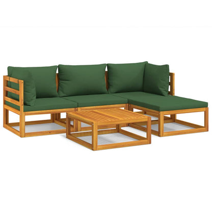 Set Salotto da Giardino 5pz con Cuscini Verdi Legno Massello - homemem39