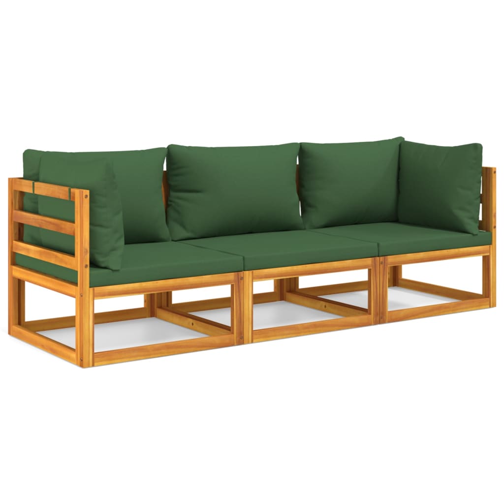 Set Salotto da Giardino 3pz con Cuscini Verdi in Legno Massello - homemem39