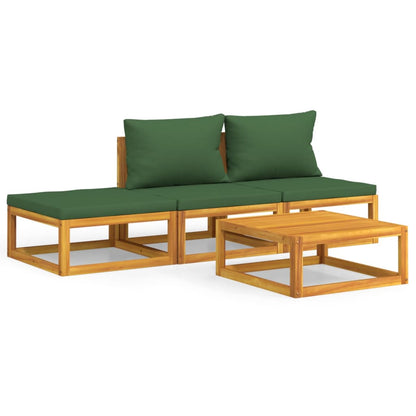 Set Salotto da Giardino 4 pz con Cuscini Verdi Legno Massello - homemem39
