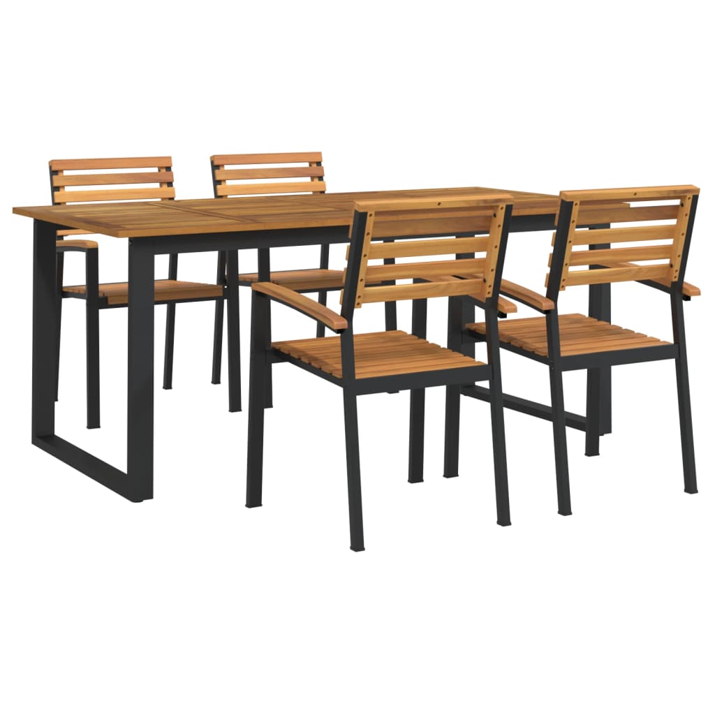 Set Pranzo da Giardino 5 pz Legno Massello di Acacia e Metallo | homemem39