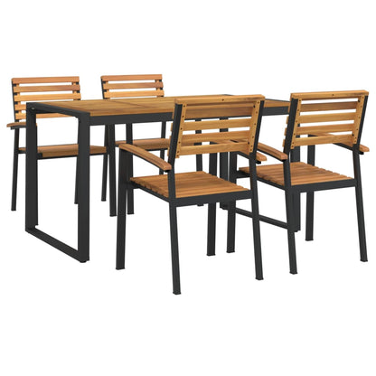 Set Pranzo da Giardino 5 pz Legno Massello di Acacia e Metallo | homemem39