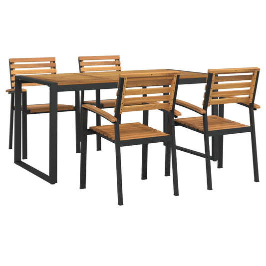 Set Pranzo da Giardino 5 pz Legno Massello di Acacia e Metallo | homemem39
