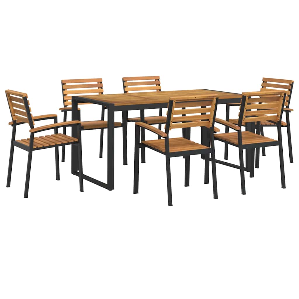 Set Pranzo da Giardino 7 pz Legno Massello di Acacia e Metallo | homemem39