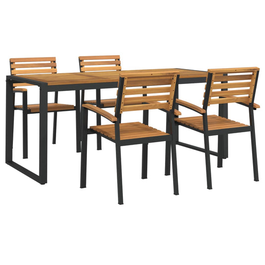 Set Pranzo da Giardino 5 pz Legno Massello di Acacia e Metallo | homemem39
