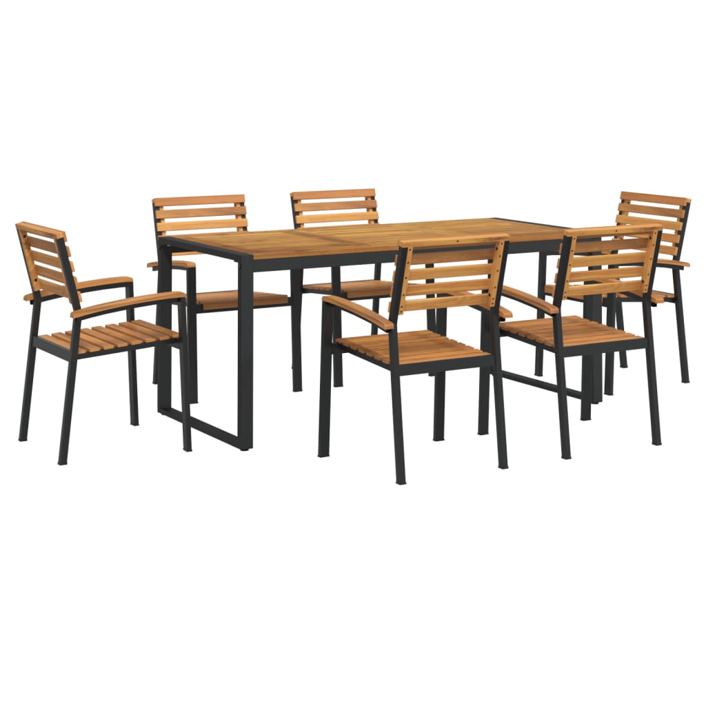 Set Pranzo da Giardino 7 pz Legno Massello di Acacia e Metallo | homemem39