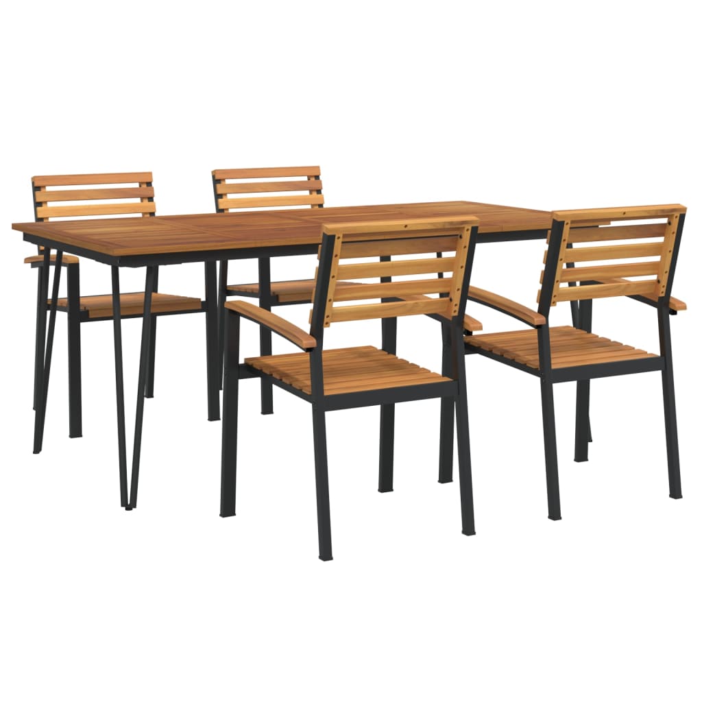 Set Pranzo da Giardino 5 pz Legno Massello di Acacia e Metallo