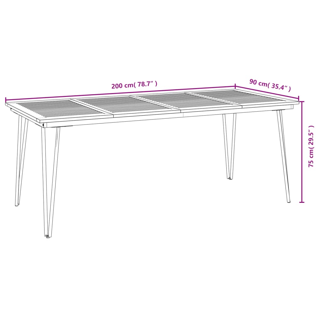Set Pranzo da Giardino 9 pz Legno Massello di Acacia e Metallo