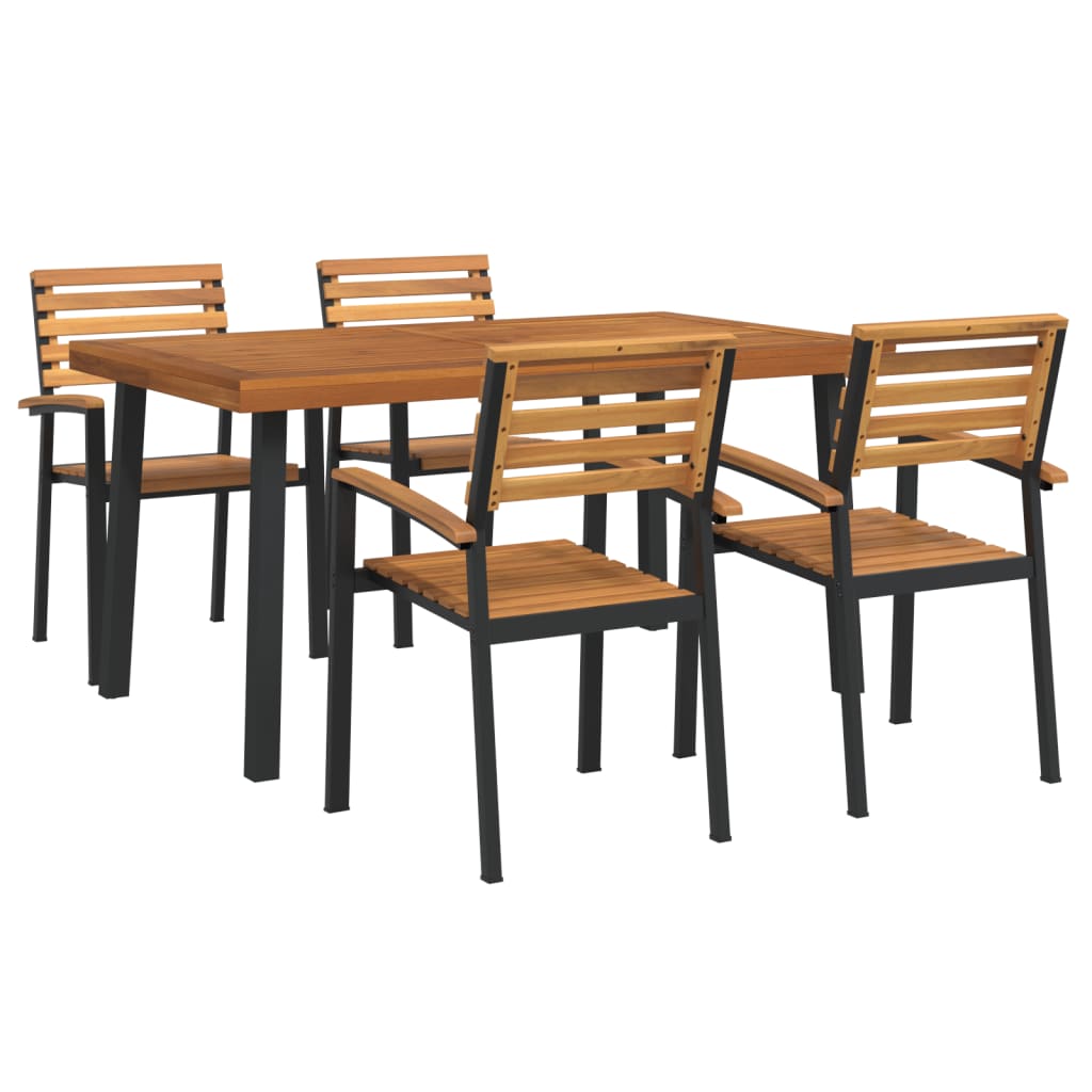 Set Pranzo da Giardino 5 pz Legno Massello di Acacia e Metallo