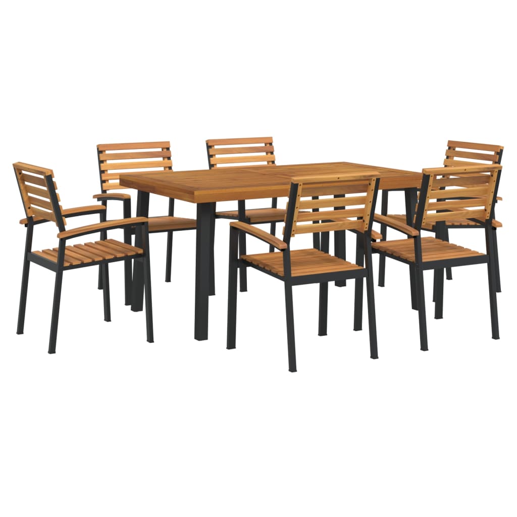 Set Pranzo da Giardino 7 pz Legno Massello di Acacia e Metallo | homemem39