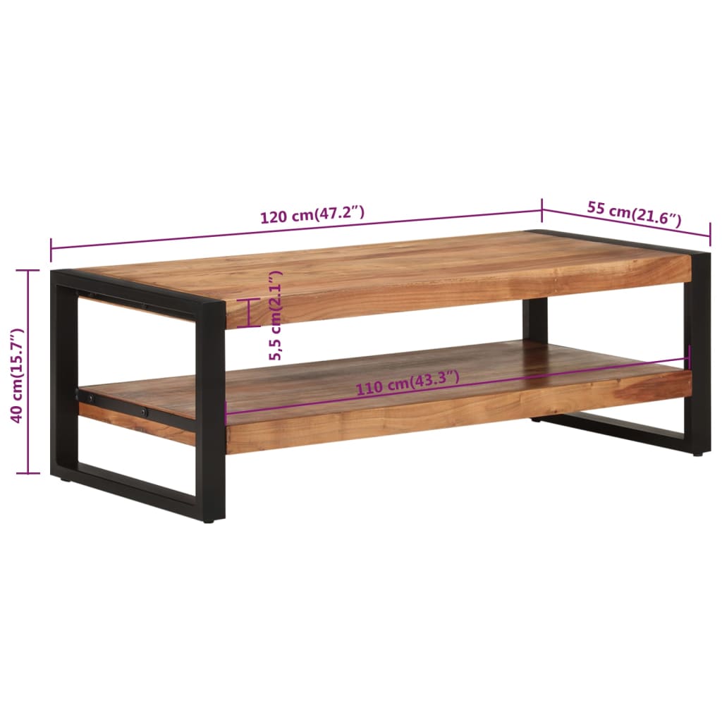 Tavolino da Salotto 120x55x40 cm in Legno Massello di Acacia | homemem39